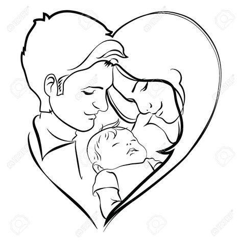 Mother And Baby Paintings, Mother And Child Drawing, Mother Father And Baby, Family Sketch, Baby Sketch, Black And White Logo, Linear Art, Father And Baby, Family Drawing