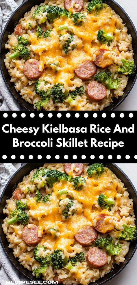 Need an easy and comforting meal? This Cheesy Kielbasa Rice and Broccoli Skillet delivers rich flavors and quick prep time, making it one of the best casserole recipes for family dinners. Kielbasa Recipes Rice, Kielbasa Rice And Broccoli, Kilbasa Sausage Recipes, Kielbasa Sausage Recipes, Kielbasa Rice, Cheesy Kielbasa, Cheesy Broccoli Rice Casserole, Broccoli Skillet, Smoked Sausage Pasta