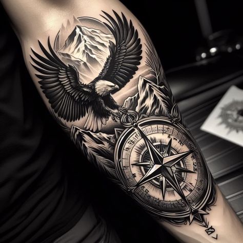 Front Calf Tattoo Men, Compass And Map Tattoo, Forearm Cover Up Tattoos, Tiger Tattoo Sleeve, Viking Tattoo Sleeve, Unique Tattoos For Men, Small Shoulder Tattoos, Compass Tattoo Design, Men Tattoos Arm Sleeve