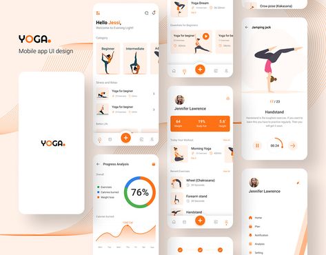 Hello Everyone, Here is my new concept about yoga mobile app UI design. You can get a perfect yoga coach for your yoga exercise. I have made this app for beginner to advanced level guys. Anyone can start his/her yoga exercise. There is also an analysis sc… Ui Ux Case Study, Mobile App Ui Design, Class App, Brochure Food, Design Case Study, Yoga App, Yoga Progress, Ux Kits, Ux App Design