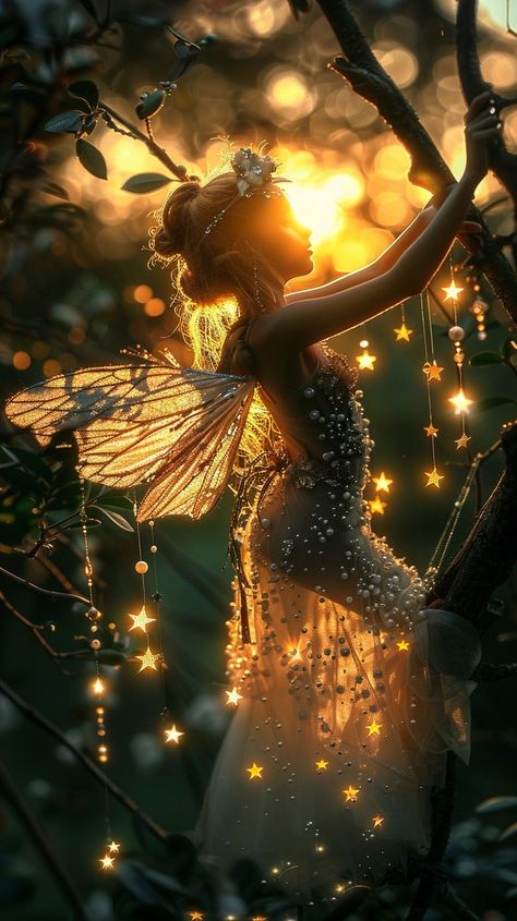 Enchanted Forest Lights: A mystical fairy illuminated by a warm glow amidst a magical forest at twilight. #fairy #forest #lights #magic #enchanted #aiart #aiphoto #stockcake ⬇️ Download and 📝 Prompt 👉 https://ayr.app/l/PMGL Angel Wings Illustration, Fairy Images, Forest Light, Fairy Dragon, Fairy Pictures, Mystical Forest, Fantasy Pictures, Fairy Magic, Fantasy Fairy