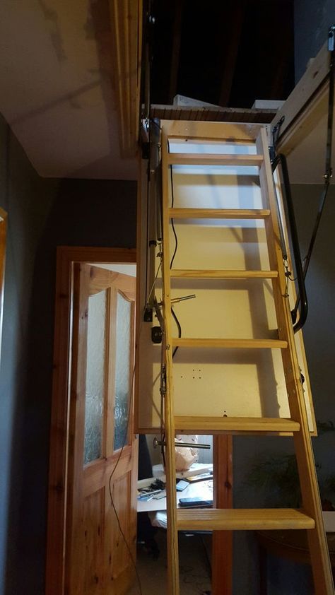 Automatic Loft / Attic Ladder Loft Attic, Attic Office, Attic Doors, Box Room, Attic Ladder, Loft Ladder, My Home Office, Attic Stairs, Wife And Kids