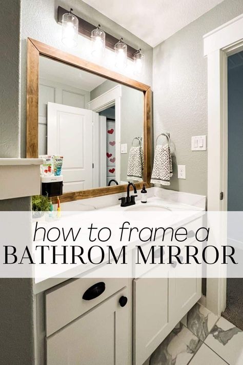 Diy Bathroom Mirror Frame, Modern Bathroom Tiles, Diy Bathroom Mirror, Frame A Bathroom Mirror, Victorian Bohemian Decor, Bathroom Mirror Makeover, Budget Farmhouse, Bathroom Mirrors Diy, Large Bathroom Mirrors