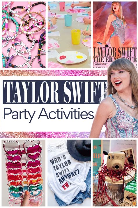 Ideas to help plan THE Taylor Swift Birthday Party. Decor, themes, activities & more to help you enjoy Taylor's version of your special day!! 8year Girl Birthday Ideas, Taylor Swift Birthday Party Activities Ideas, Taylor Swift Themed Photo Booth, Taylor Swift Party Activities Ideas, Different Taylor Swift Eras, Taylor Swift Era Symbols, Taylor Swift Birthday Party Activity Ideas, Taylor Swift Party For Kids, Taylor Swift Themed Birthday Party Activities