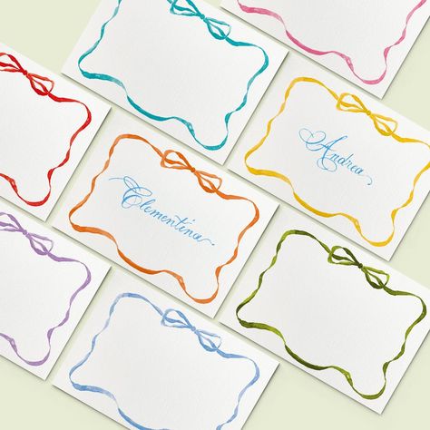 Ribbon Place Cards, Rainbow Ribbons, Birth Announcement Photos, Rainbow Ribbon, Hand Painted Artwork, Letter Art, Over The Rainbow, Name Cards, Stationery Cards