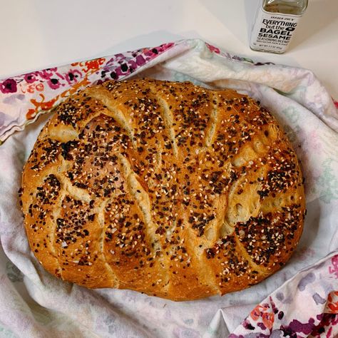 Easy Everything Bagel Bread, Everything Bagel Dutch Oven Bread, Everything Bagel Bread Recipe, Everything Bagel Bread Machine Recipe, Everything Seasoning Bread, Everything Bagel Seasoning Bread, Everything Bagel Sourdough Bread, Whipped Eggplant, Everything Bagel Bread