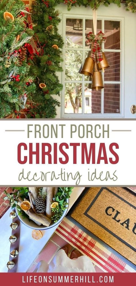 #ad Learn how to create a cottage farmhouse Christmas porch in a Christmas core aesthetic. Tell a story with your Christmas decorations this year about Father Christmas. A simple and easy porch decor idea. Decorating ideas using a lamppost, wreath, and garland filled with berries, dried oranges, and pinecones. Old vintage antique sled, plaid ribbon, Ryobi inverter for an outlet source to hid cords, Christmas tree, enamelware, Santa's boots, reindeer sled, and custom Claus doormat. Holiday Decor Ideas, Outside Christmas Decorations, Small Front Porch, Christmas Decorating Ideas, Front Porch Christmas, Christmas Front Porch, Country Christmas Decorations, Christmas Porch Decor, Diy Christmas Decorations Easy