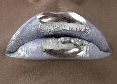 liquid metal lips. Silver Lips, Different Pictures, Metallic Lips, Catty Noir, Kissable Lips, Disco Balls, Hot Lips, Lip Service, Lip Art