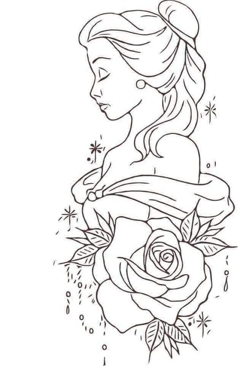 Disney Sleeve Tattoos, Beauty And The Beast Tattoo, Illusion Tattoos, Optical Illusion Tattoo, Disney Princess Tattoo, Disney Drawings Sketches, Disney Princess Coloring Pages, Tattoo Outline Drawing, Idee Cricut