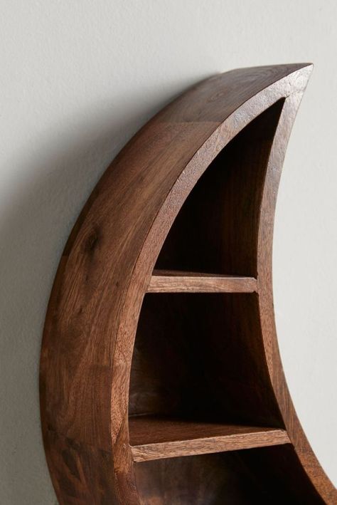 We’re over the moon for this carved wood wall shelf in the shape of a crescent moon. With four petite shelves, it’s perfect for holding all your favorite little finds. Ready for hanging; hardware not included. Bookcase Ideas, Wood Wall Shelf, Moon Wall, Diy Home Repair, Over The Moon, Wall Shelf, Home Repair, Carved Wood, Crescent Moon