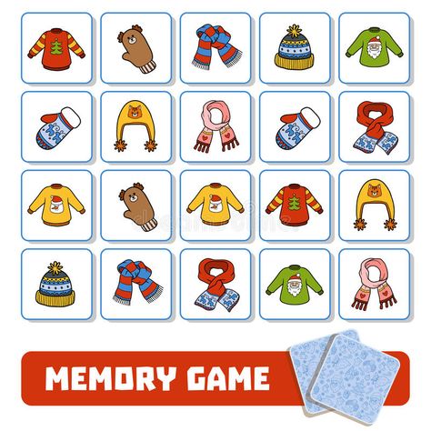 Memory Game for Children, Cards with Winter Accessories Stock Vector - Illustration of preschool, december: 85474699 Winter Memory Game Free Printable, Thema Winter, Accessories Illustration, Game For Children, Winter Kindergarten, Winter Preschool, Memory Game, Memory Games, Christmas Memory