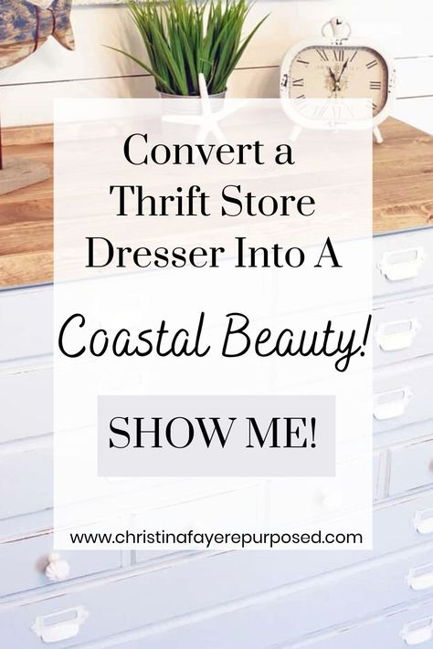 Diy Coastal Furniture Makeover, Beach Dresser Makeover, Beachy Dresser Decor, Coastal Dresser Makeover, Diy Dresser Makeover White, Coastal Furniture Makeover, Dresser Makeover White, Coastal Furniture Ideas, Dresser Restoration