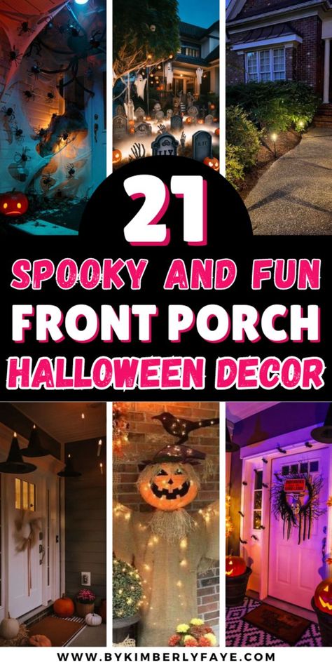 Front Porch Halloween Decorations Halloween Decorations Front Porch, Front Porch Halloween Ideas, Front Porch Halloween Decorations, Porch Post Ideas, Front Porch Halloween Decor, Porch Halloween Decorations, Halloween Porch Decorations Diy, Porch Halloween Decor, Front Porch Halloween