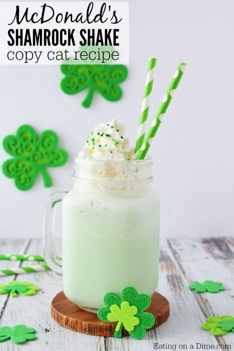 You can make Mcdonald's Shamrock Shake Recipe for kids at home! We love copycat recipes & this shamrock shake recipe is easy. This McDonalds milkshake will be a hit. #eatingonadime #shakerecipes #shamrockshake Mcdonald’s Shamrock Shake Recipe, Mcdonalds Shamrock Shake Recipe, Shamrock Milkshake Recipe, Shamrock Shake Lasagna Recipe, Copycat Shamrock Shake, Shamrock Shake Lasagna, Shamrock Milkshake, Shamrock Shake Mcdonalds, Mcdonalds Milkshake