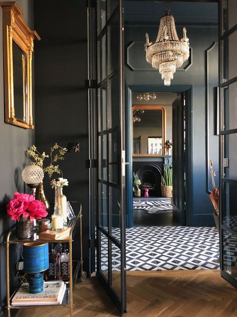 Suszi Saunders Dark and Dramatic Home Kardashian House Interior, Kardashian House, Ikea Black, House Interior Design Ideas, Ikea Pictures, Dark Grey Kitchen, Hague Blue, Dark Grey Walls, Living Etc