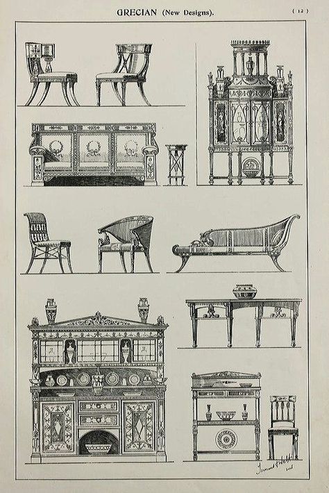 Greek Furniture, Greek Interior, Historical Furniture, Manufactured Home Remodel, Furniture Sketch, Furniture Design Inspiration, Cheap Houses, Grand Homes, European Furniture