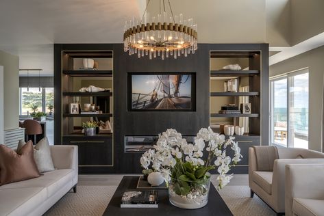 Ventura Design | Living area Modern Bedside Lamps, London Penthouse, Penthouse Living Room, Bedroom Lighting Ideas, Ventura Design, Penthouse Living, Lamps For Bedroom, Marina Village, Living Tv