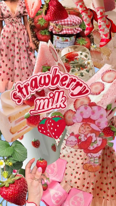 #vintage #strawberry #aesthetic #moodboard Strawberry Mood Board, Strawberry Milk, Mood Board, Packaging, Novelty Christmas, Christmas Ornaments, Holiday Decor