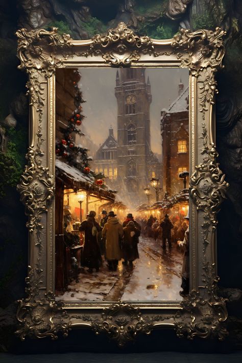 ✨ Description: Step into a bygone era of holiday enchantment with our delightful art print, "Vintage Charms: Old World European Christmas Market." This captivating artwork captures the heartwarming essence of an ancient European market, adorned with quaint stalls, twinkling lights, and the delightful hustle and bustle of festive shoppers. Immerse yourself in the nostalgia of yesteryears, where the air is filled with the aroma of roasted chestnuts, mulled wine, and the promise of joy. Let this art print transport you to the magical atmosphere of a traditional European Christmas, adding a touch of vintage charm to your home decor. 🎪 Artistic Excellence: Meticulously crafted by our skilled artist, this Old World European Christmas Market art print exemplifies artistic excellence. Every intri 1900s Christmas, Vintage Hollywood Christmas, Vintage Holiday Aesthetic, European Christmas, Victorian Era Christmas Aesthetic, Victorian Christmas Aesthetic, European Christmas Decor, European Christmas Market Aesthetic, Old Fashion Christmas Decorating Ideas