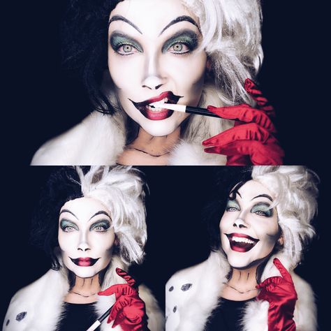 My recreation of Disney’s Cruella Deville for Halloween Cruella Deville Halloween, Horror Disney, Halloween Maquillaje, Halloween Costumes Women Scary, Makeup Clown, Makeup Zombie, Halloween Make-up Looks, Halloweenský Makeup, Den Mrtvých