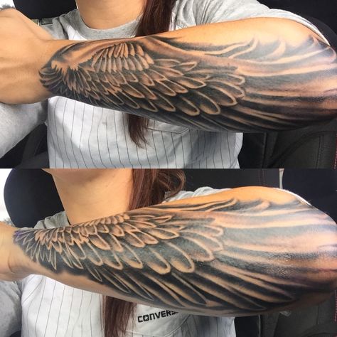 #wingtattoo #forearmtattoo Wing Tattoo Arm, Chinese Tattoo Designs, Ilona Andrews, Model Tattoos, Alas Tattoo, Wing Tattoo Men, Nalini Singh, Chinese Tattoo, Angel Wings Tattoo