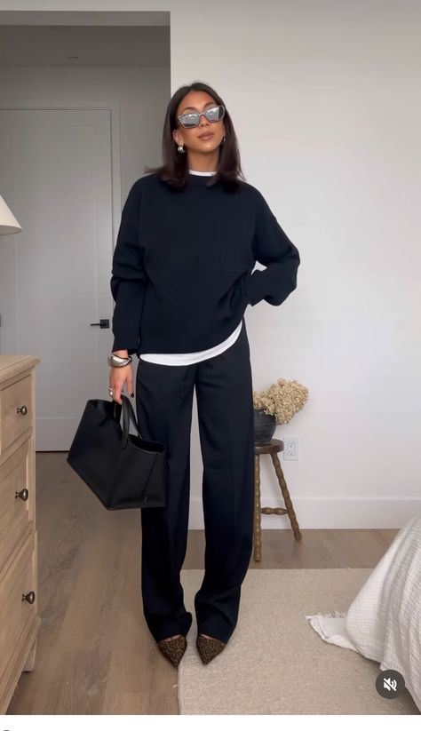 Puffy Slides Outfits, Silver Oxfords Outfit, Classy But Comfortable Outfits, Flair Trousers Outfit, Hoodie And Slacks Outfit, Chill Evening Outfit, Longsleeve Poloshirt Outfit Women, Casual Black Dress Pants Outfits, Airport Outfit Grey Sweatpants