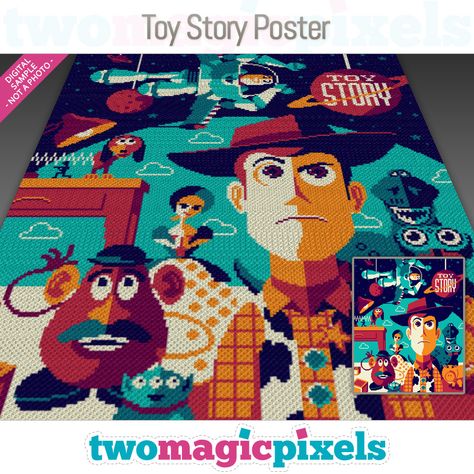 Toy Story Poster by Two Magic Pixels Toy Story Crochet Blanket, Magic Pixels, Cross Stitch Plastic Canvas, Two Magic Pixels, Finding Nemo Characters, Disney Crochet, Crochet Cross Stitch, Good Night Cat, Sc Crochet