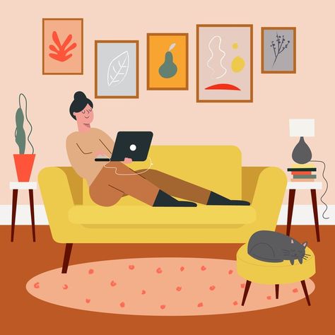 Telecommuting illustration | Free Vector #Freepik #freevector #business #home #work #meeting Work From Home Illustration, Working Illustration, Woman With Laptop, Spot Illustration, Home Illustration, Work Meeting, Motion Design Animation, Home Work, Animation Design