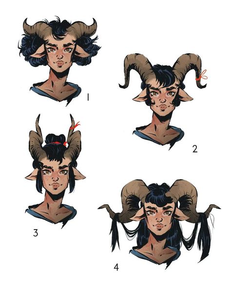 How To Draw Horns, Tiefling Horns Styles, Horned Character Design, Faun Oc, Character With Horns, Horn Reference, Drawing Horns, Faun Horns, Tiefling Horns