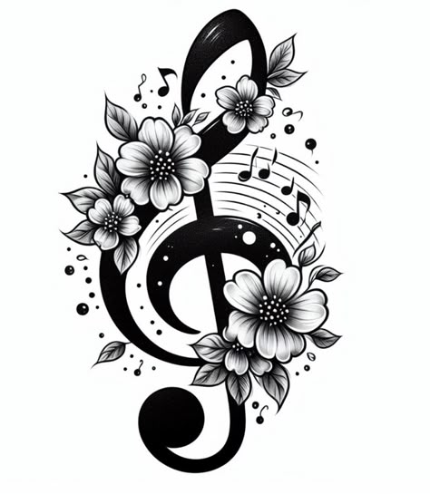 Small Tattoo Ideas For Women Hands, Flower And Music Note Tattoo, Music Note Rose Tattoo, Music Themed Drawings, Peace Sign Tattoos For Women, Musical Note Tattoos, Choir Tattoo Ideas, Skulls To Draw, Music Tatooes