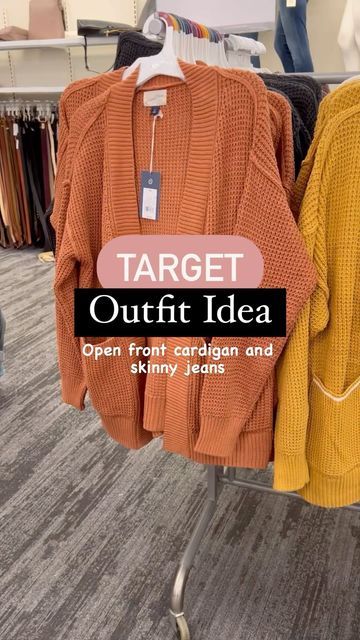 Dianna | Affordable Fashion on Instagram: "Target jeans on sale and in stock! 🙌🎯🥳 These are the perfect skinnies to pair with fall cardigans & ankle boots. Now 30% off in Women’s and Women’s plus sizes. Link in Stories, bio and the LTK app (this will take you there, just type into a browser- case sensitive: https://liketk.it/3MGEd ) 🔗💕 #targetstyle #targetreels #targetoutfit #targetsale #targetdoesitagain #cartfashion" Target Cardigan Outfit, How To Wear Oversized Cardigan, Carmel Cardigan Outfits, Jean Cardigan Outfit, Beige Long Cardigan Outfit, How To Wear A Cardigan With Jeans, Burnt Orange Cardigan Outfit, Light Brown Cardigan Outfit, Plus Size Cardigan Outfit