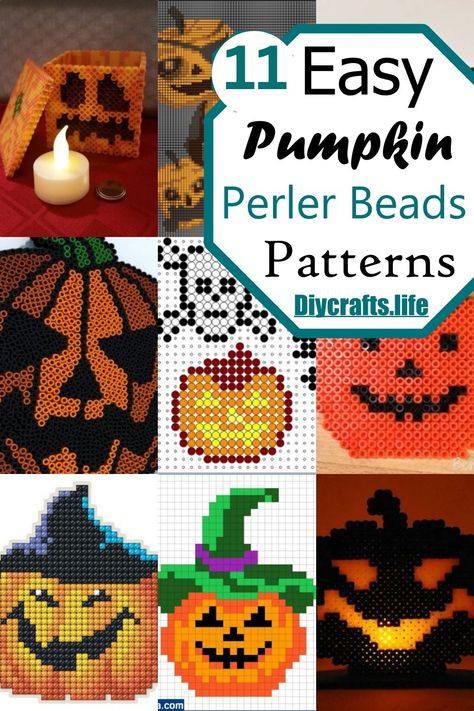 11 Pumpkin Perler Bead Patterns For Halloween - DIY Crafts Pumpkin Perler Bead Patterns, Pumpkin Perler Beads, Halloween Perler Beads, Halloween Perler, Perler Bead Creations, Easy Perler Beads, Creepy Pumpkin, Beaded Banners, Easy Perler Beads Ideas