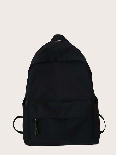 Black Preppy Collar  Polyester Plain Classic Backpack Embellished   Women Bags Black Preppy, Bags For Teens, College Backpack, Blue Backpack, Pink Backpack, Classic Backpack, School College, Bird In Bag, School Bag