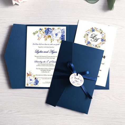 Wedding Invitation Cards Blue, Invitation Card Design Handmade, Invitation Card Design Blue, Diy Wedding Invitations Handmade, Wedding Invitation Cards Navy Blue, Navy Blue Wedding Invitations Simple, Midnight Blue Invitation, Simple Wedding Invitation Card, Burgundy And Navy Invitations