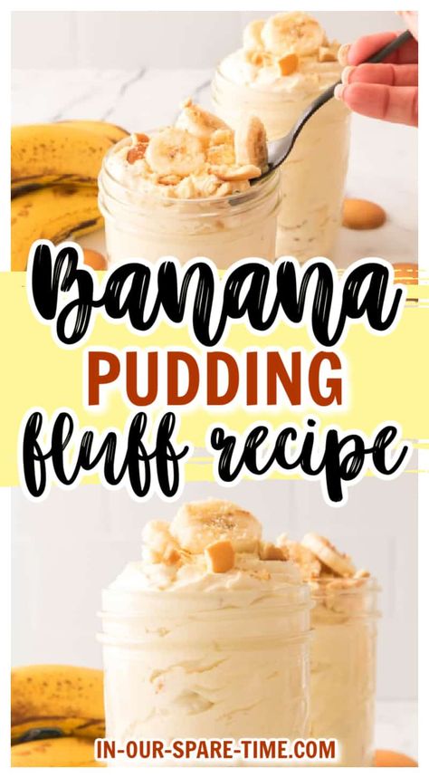 Banana Pudding Whipped, Banana Pudding Fluff Recipe, Banana Pudding Waffle Bowls, Banana Cool Whip Dessert, Fluff Recipes Desserts Cool Whip, Pudding Fluff Cool Whip, Whipped Banana Pudding, Banana Fluff Dessert, Banana Cream Fluff