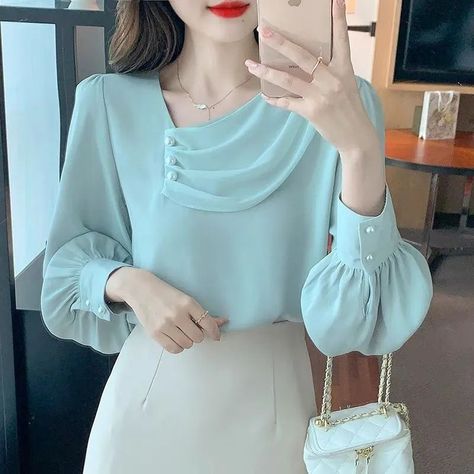 Inner Tops For Women, Luxury Designer Tops For Office, Stylish Tops For Women Classy, Modern Top Designs Muslims, Girls Top Design Latest, Fancy Tops For Girls, Muslim Girls Top Design Latest, Long Sleeve Chiffon Shirt, Ladies Chiffon Shirts