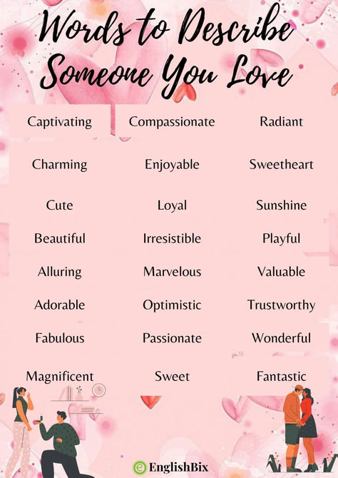 Your someone special is always waiting to listen to those magical words from you which is enough to make their day wonderful. Try these special words to describe someone you love and make their day. Pretty Words Love, Loves Aesthetic, Words To Describe People, Magical Words, Describe Someone, Words To Describe Someone, Make A Character, Vocabulary Building, Special Words