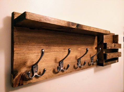 Diy Shelf With Hooks Entry Ways, Diy Wall Coat Hanger, Diy Wood Coat Rack Wall, Diy Wall Shelf With Hooks, Diy Coat Rack Shelf, Coatracks Entryway Wall, Coat Rack Entryway Diy, Diy Entryway Shelf, Diy Coat Hanger Wall