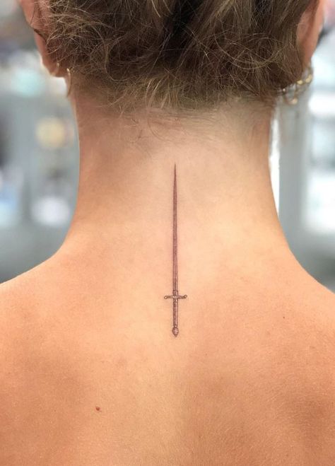 Back Tattoo Ideas For Men, Back Tattoo Ideas, Places For Tattoos, Bookish Tattoos, Girl Back Tattoos, Back Of Neck Tattoo, Dagger Tattoo, Tattoo Ideas For Men, Discreet Tattoos