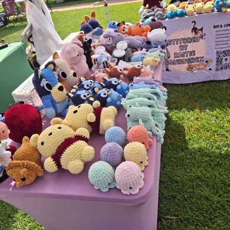 This mornings market setup! I'll be setup at the watermelon festival today and tomorrow! . . . Hashtags: #mississippi #shopsmall #crochetersofinstagram #crochet #smallbusiness #plushie #explore #amigurumi #crochetlove Market Stall Setup Ideas, Crochet Booth Ideas, Crochet Market Setup Ideas, Crochet Stall Display Ideas, Crochet Market Prep, Market Crochet Ideas, Crochet Booth Display Ideas, Crochet Market Stall, Crochet To Sell Ideas