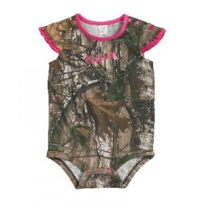 Carhartt Infant Ruffle Sleeve Bodyshirt - Realtree Xtra - Mills Fleet Farm Duck Commander, Pink Camouflage, Little Duck, Usa States, Infant Girls, Pink Trim