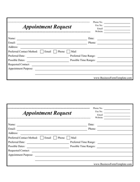 Appointment Request Form - Fill Out, Sign Online and Download PDF | Templateroller Appointment Cards Template, Appointment Reminder Templates, Reminder To Book Appointment, Reminder Book Your Appointment, Appointment Reminder, Appointment Planner, Planner Pages, Journal Ideas, Digital Design