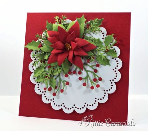 Paper Cards Diy, White Christmas Card, Poinsettia Cards, Simple Christmas Cards, Holly Christmas, Homemade Christmas Cards, Handmade Christmas Cards, Christmas Card Crafts, Christmas Poinsettia