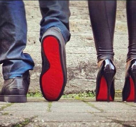 His && Hers Red Bottoms ༝༚❤༝༚                                                                                                                                         ･⚤･ℍ!Ž.&.HëR'ź･⚤･ Louboutin Couple, Christian Louboutin Shoes Outfit, Red Bottom Shoes, Expensive Shoes, Couple Shoes, Red Bottom, High Heel Wedges, Prom Shoes, Red Bottoms