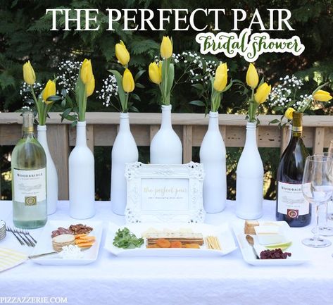 wine and cheese bridal shower | Host a "Perfect Pair' Wine + Cheese Bridal Shower | Let's have a Party Wine Wedding Shower, Tea Party Bridal Shower Decorations, Bridal Shower Wine Theme, Bridal Shower Wine, Fun Wedding Decor, Couple Wedding Shower, Bridal Shower Planning, Wine And Cheese, Painted Wine Bottles