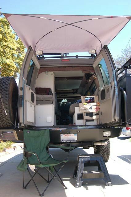 Rear DIY Awning Travel Trailer Storage, Awning Ideas, Kangoo Camper, Kombi Motorhome, Auto Camping, Rv Travel Trailers, Kombi Home, Sprinter Van Conversion, Sprinter Camper