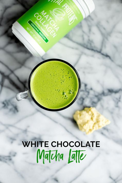 This White Chocolate Matcha Latte adds a sweet twist to the traditional matcha latte. It’s dairy-free and is a great source of protein and healthy fat. Matcha Collagen, Green Smoothie Bowl Recipe, Green Smoothie Bowl, Best Green Smoothie, Easy Green Smoothie, Avocado Banana, Ice Milk, Smoothie Bowl Recipe, Healthy Drinks Recipes