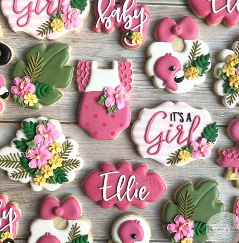 Flamingo Baby Shower Cookies, Pink Flamingo Baby Shower Ideas, Baby Shower Ideas Girl Summer, Baby On Board Baby Shower Ideas Girl, Flamingo Baby Shower Theme, Aloha Baby Shower Ideas Girl, Poolside Baby Shower Ideas, Summer Baby Girl Shower Ideas, Luau Baby Shower Ideas Girl