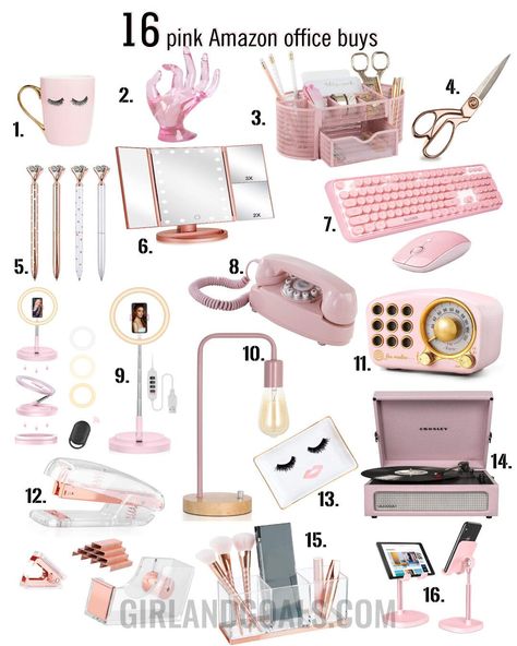 Here’s a round up of our favorite pink desk and office space accessories on Amazon that will keep you in a creative, productive and feel good mood. Pink Office Decor Amazon, All Pink Office, Office Decor Pink And Gold, Pink Desk Supplies, Pink Desk Aesthetic Office, Amazon Office Favorites, Professional Office Decorating Ideas For Work Business, Pink Office Aesthetic Business, Cute Office Accessories