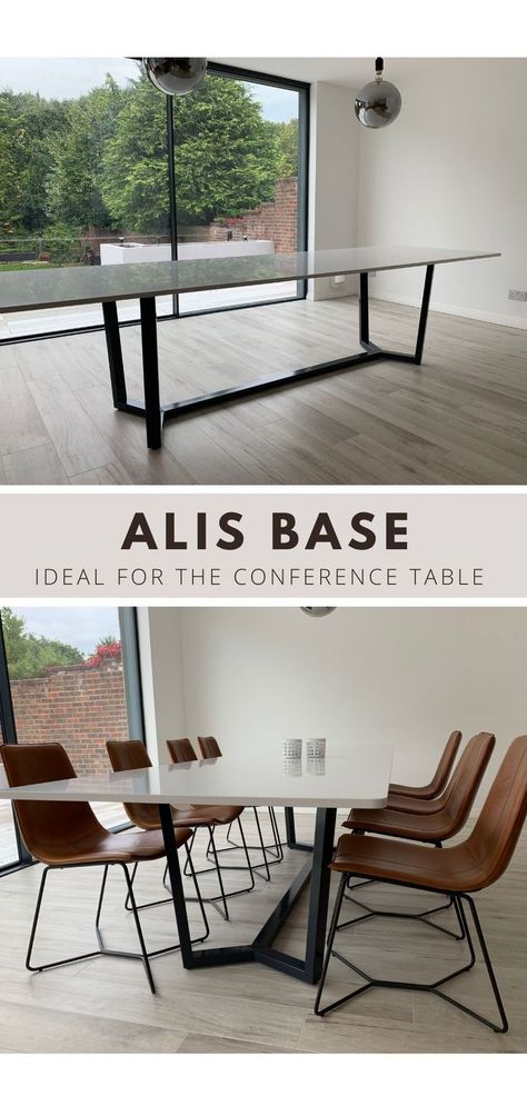 ALIS base is an ideal solution for conference tables. It was created to provide not only solid support, but also a unique design that blends perfectly with different types of tops - wooden, glass and marble. This modern base enhances the elegance and functionality of your conference table. #craftsmanship #woodcrafts #furnitureshop #diningtable #furnituremaker #conferencetabledesign Different Types Of Tops, Conference Table Design, Types Of Tops, Table Base Design, Dining Table Base, Glass Dining Room Table, Conference Tables, Live Edge Dining Table, Contemporary Dining Table